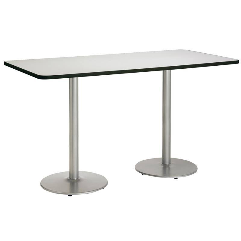 36 inch x 96 inch Table, Crisp Linen, Round Silver Base A600141