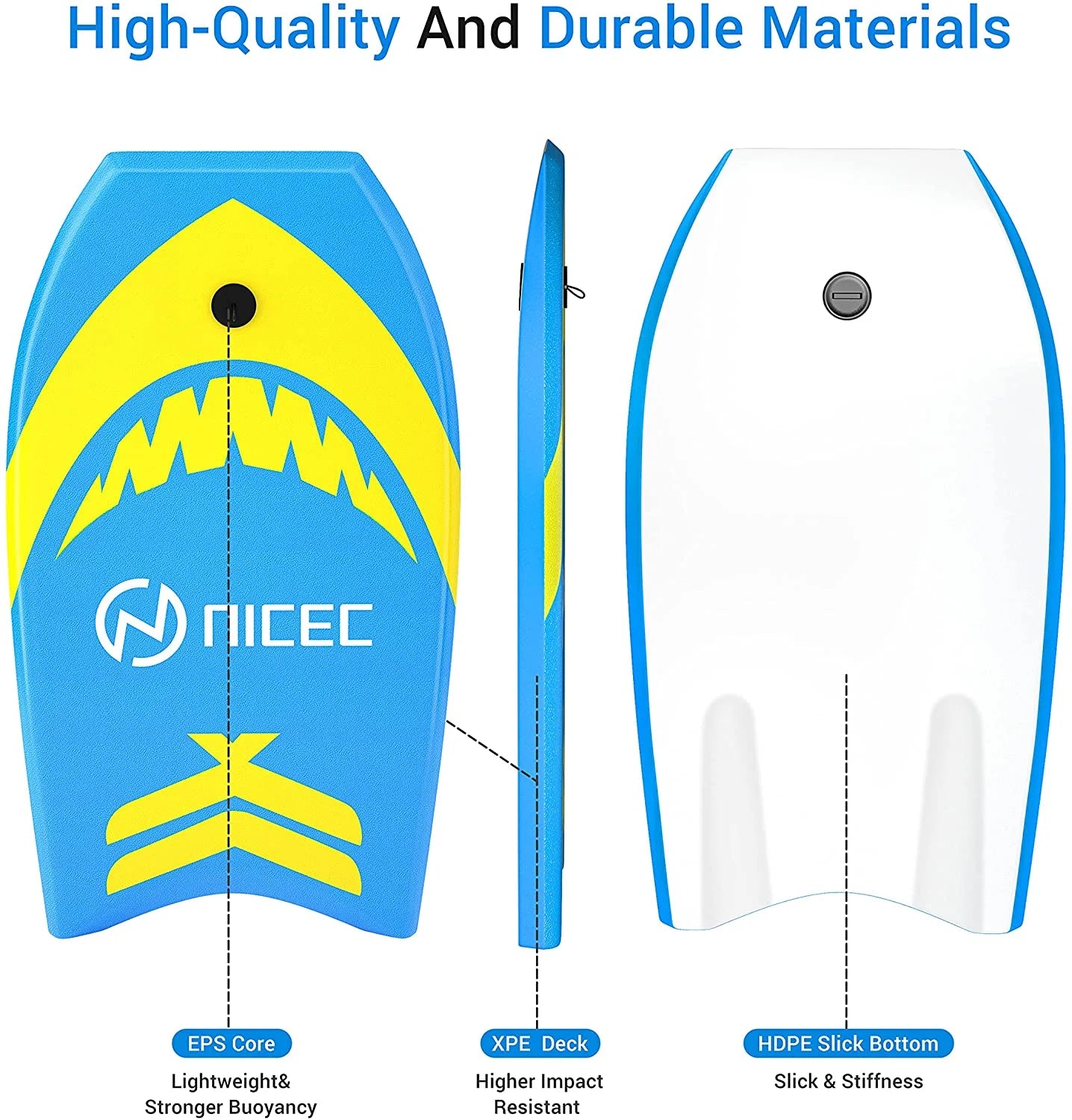 Surfboard with Adjustable Fin Tether and Leash, Lightweight EPS Core, Non-Slip Deck J59787