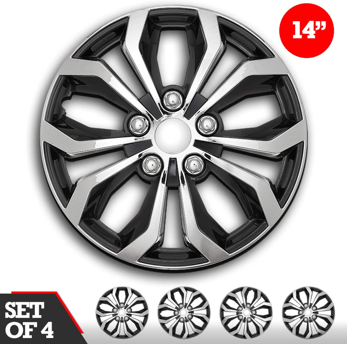 Set of 4 Chrome and Black ABS Hubcaps R2339
