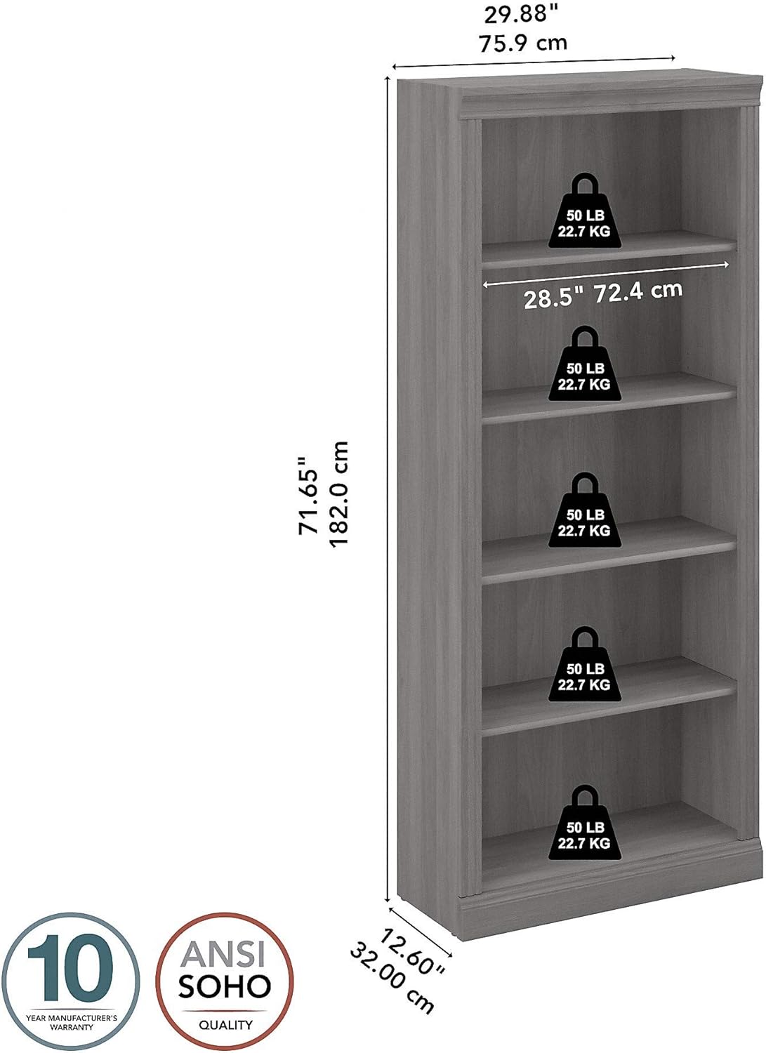 Modern Gray 5 Shelf Bookcase X466