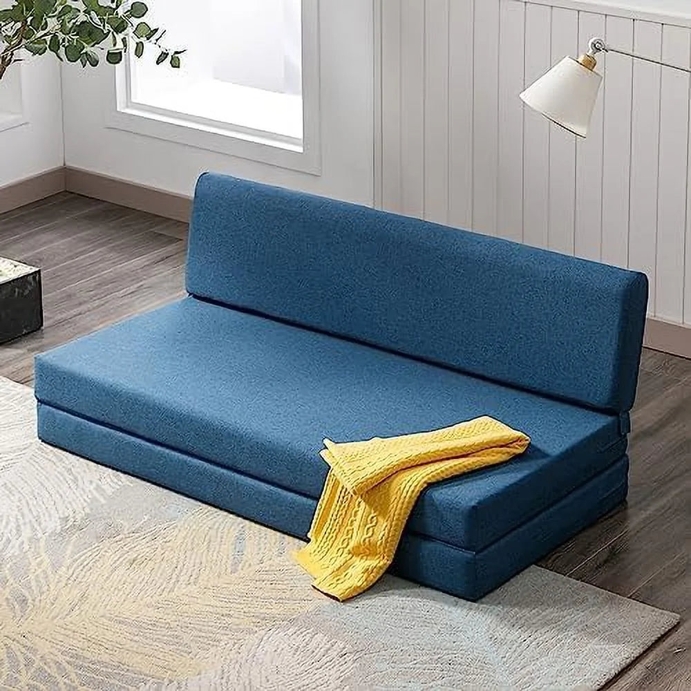 Twin Folding Sofa Bed with Memory Foam Mattress Linen Fabric Z947953