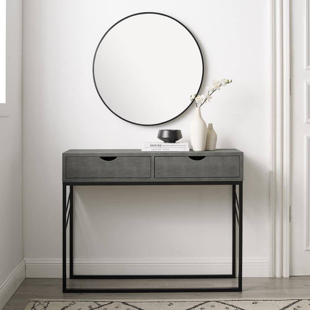 Grey 2-Drawer Faux Shagreen Entry Table I219325