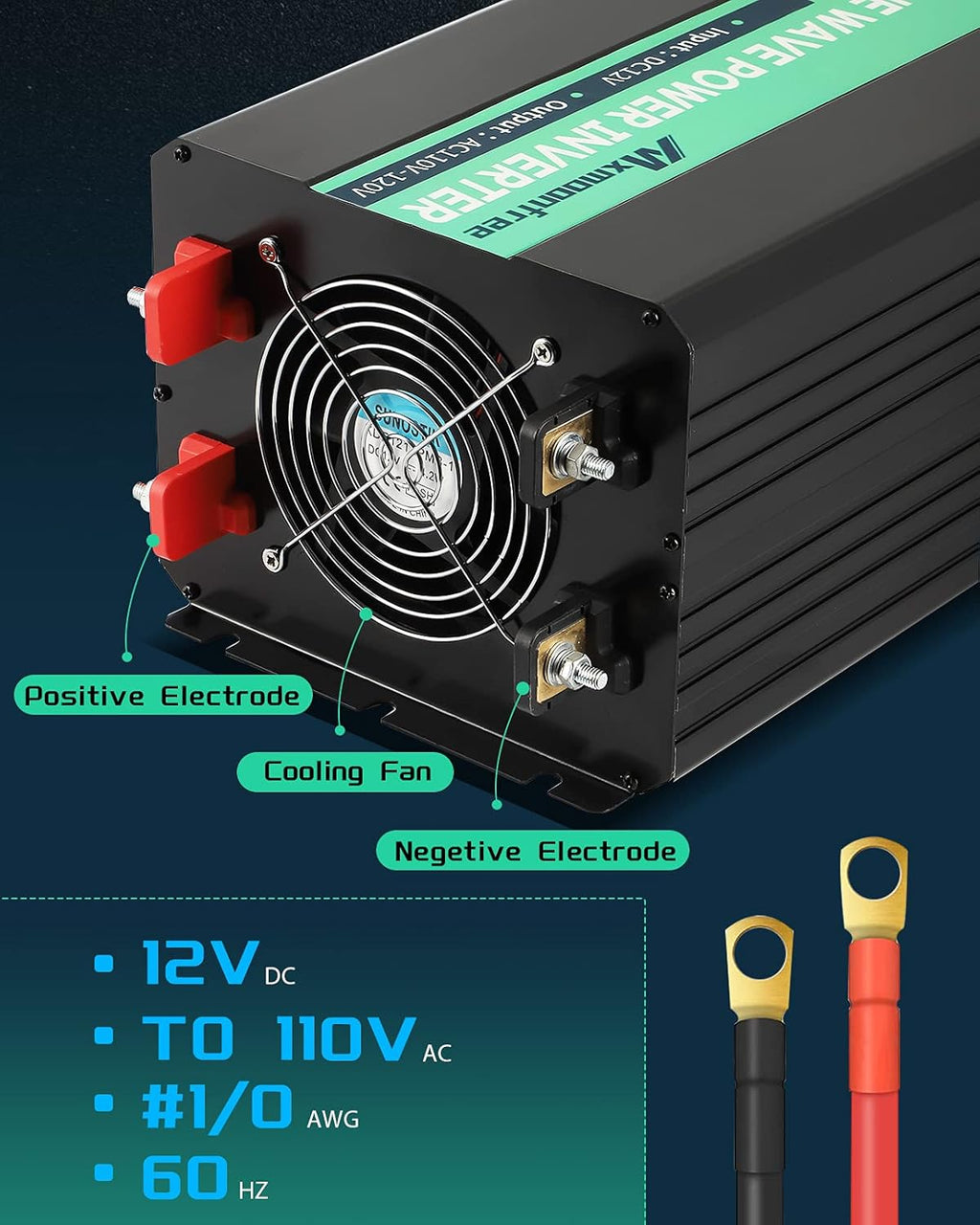 5000W Pure Sine Wave Power Inverter 12V DC to 110V AC with Wireless Remote Control LCD Display Q815