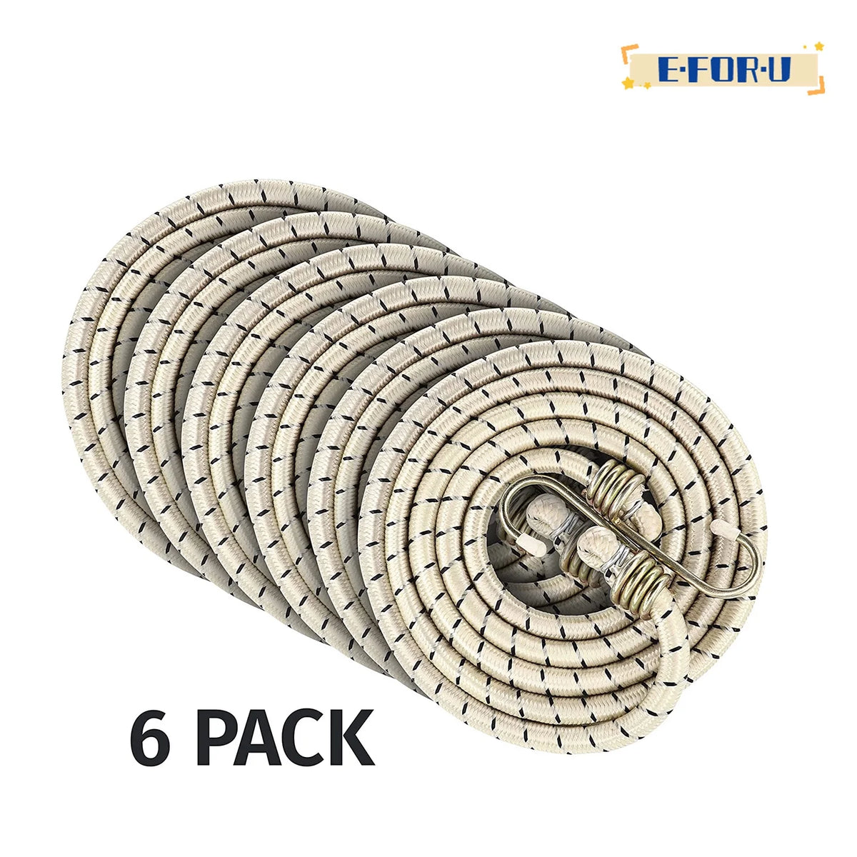 6 Pack 72-Inch Heavy Duty Bungee Cords with Metal Hooks P8434
