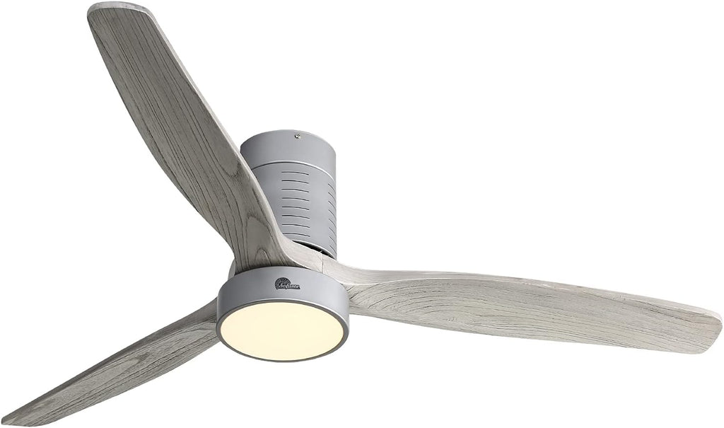 Low Profile Ceiling Fan With Lights 3 Carved Wood Fan Blade Remote Control L7487