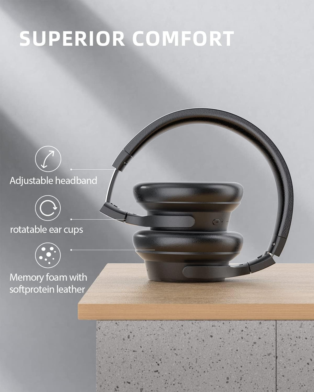 Wireless Bluetooth Headphones with 40dB Noise Reduction, 40H, aptX HD, Hi-Res Audio, Deep Bass, 5 Built-in Mics J607
