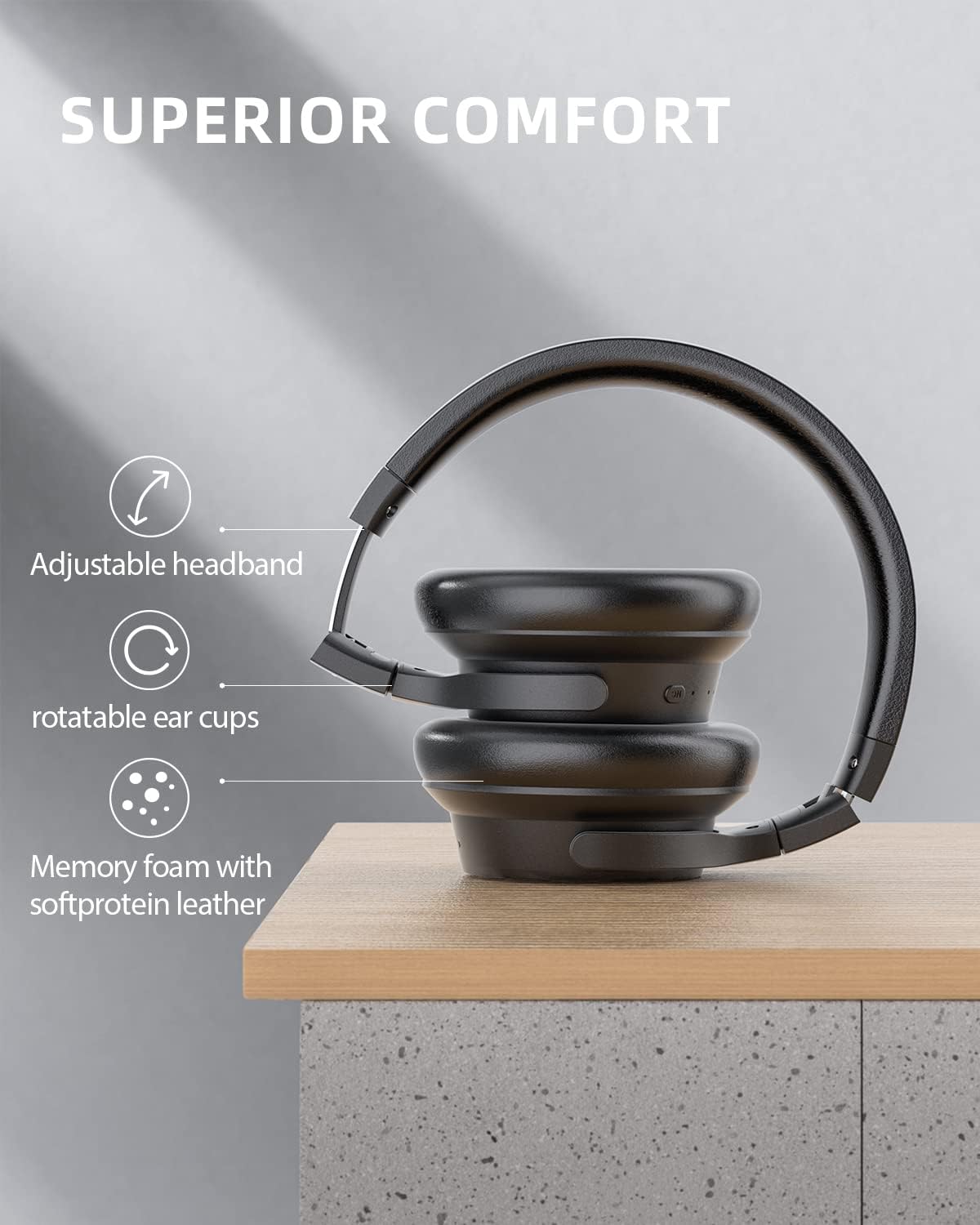 Wireless Bluetooth Headphones with 40dB Noise Reduction, 40H, aptX HD, Hi-Res Audio, Deep Bass, 5 Built-in Mics J607
