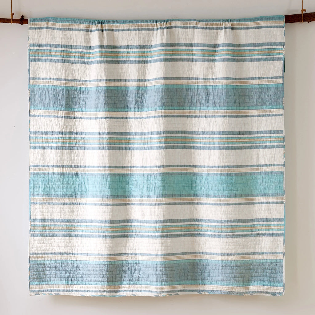 King Stripe Cotton Reversible Quilt Set with 2 Pillow Shams P746