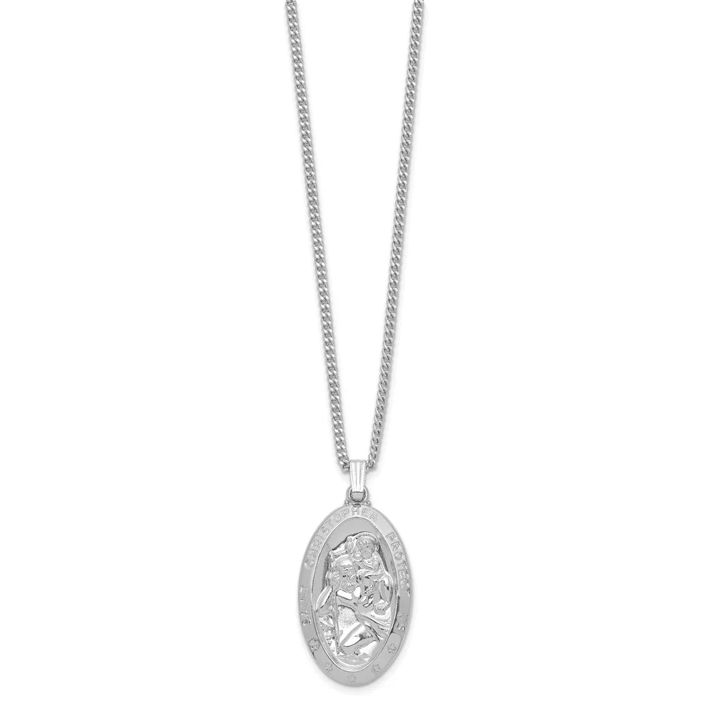 Rhodium-plated Oval St. Christopher Medal Necklace Y806984