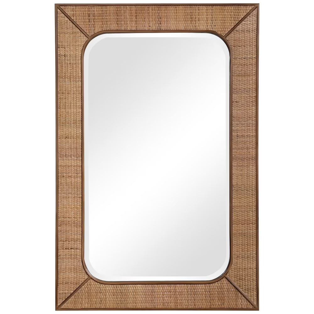 28 inches W X 42 inches H Rectangular Mirror with Woven Rattan Frame L4213