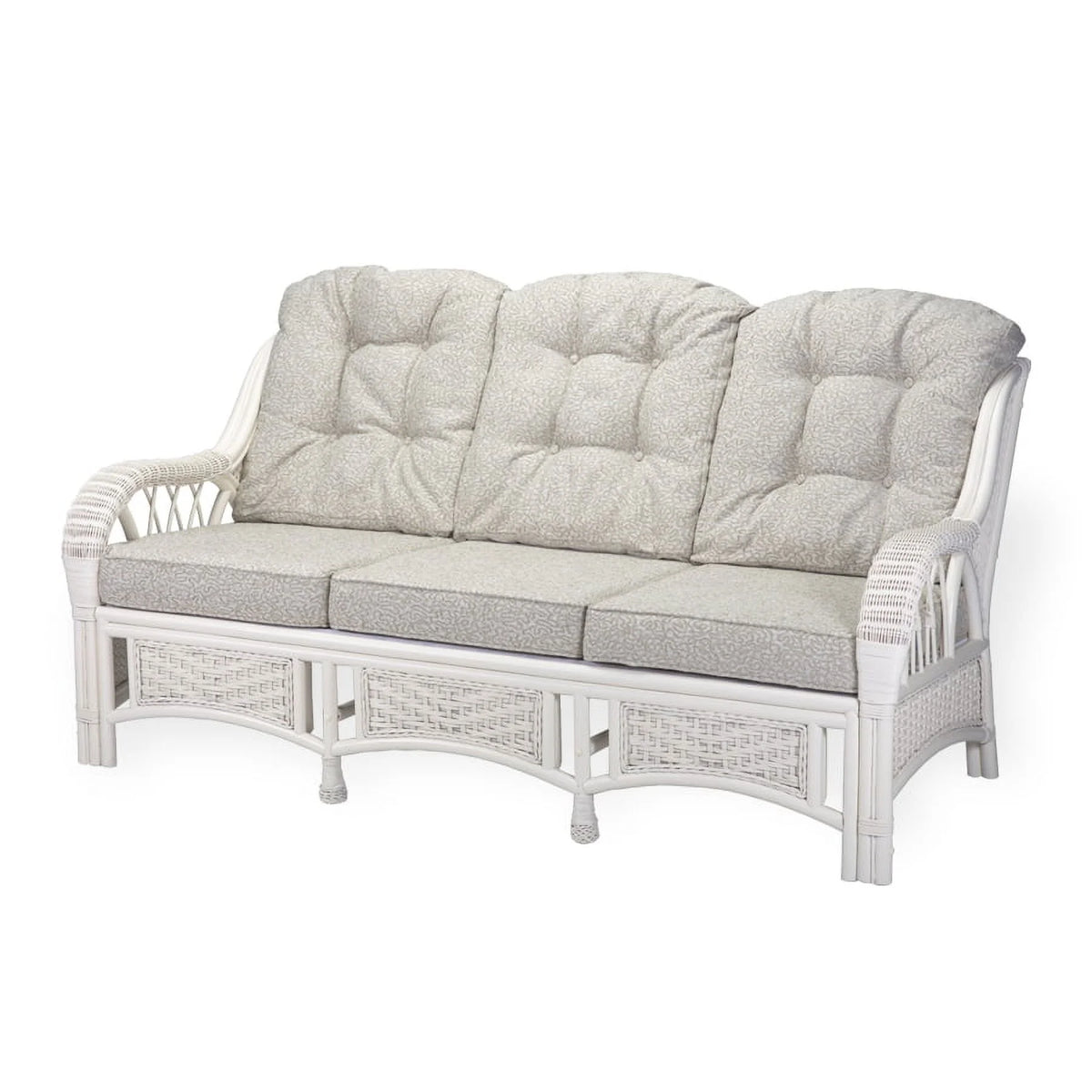 Rattan Wicker Living Room Set 4 Pieces: 2 Lounge Chair ThreeSeater/Sofa Coffee Table White Color with Cushion U3566