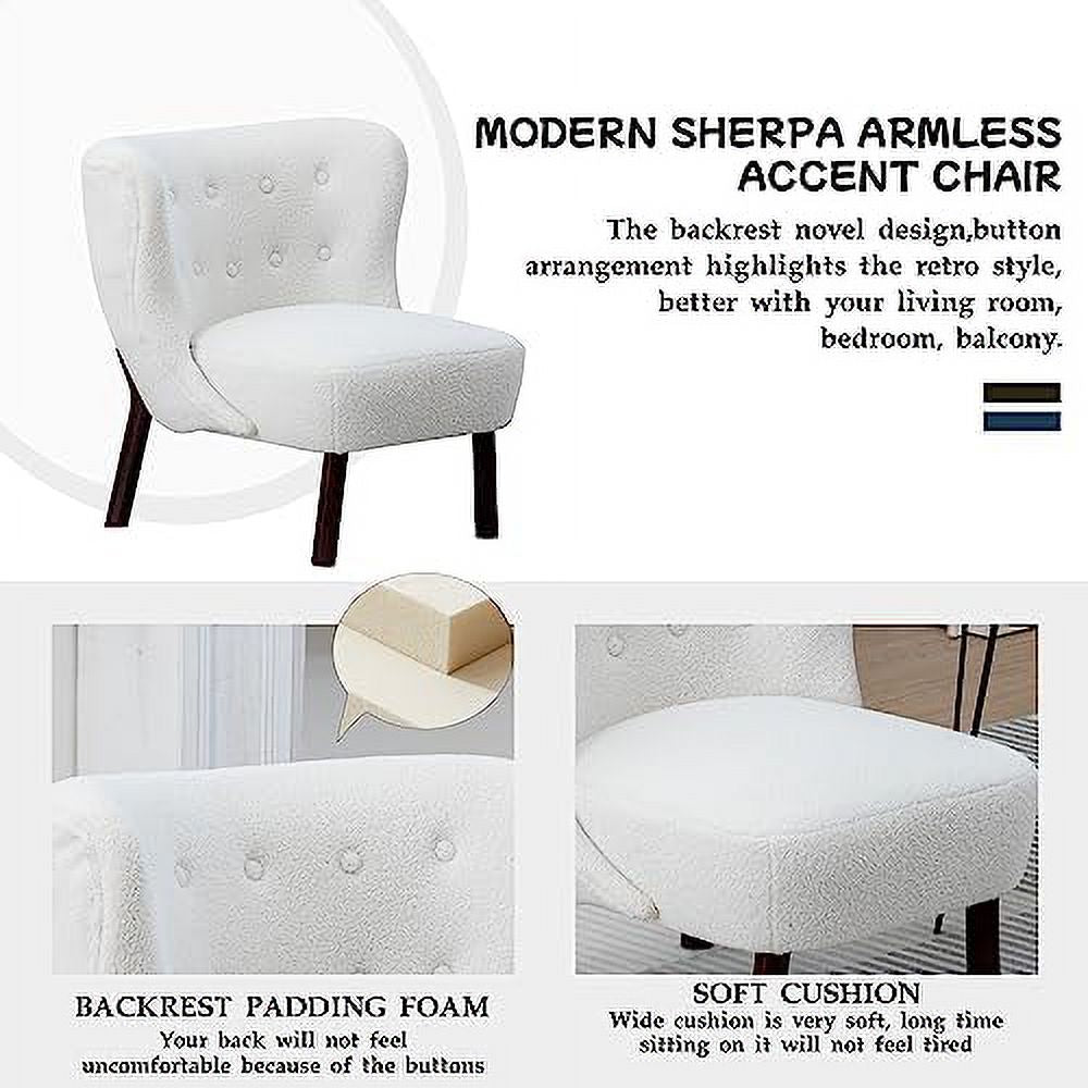 White Armless Accent Chair with Wood Legs E135