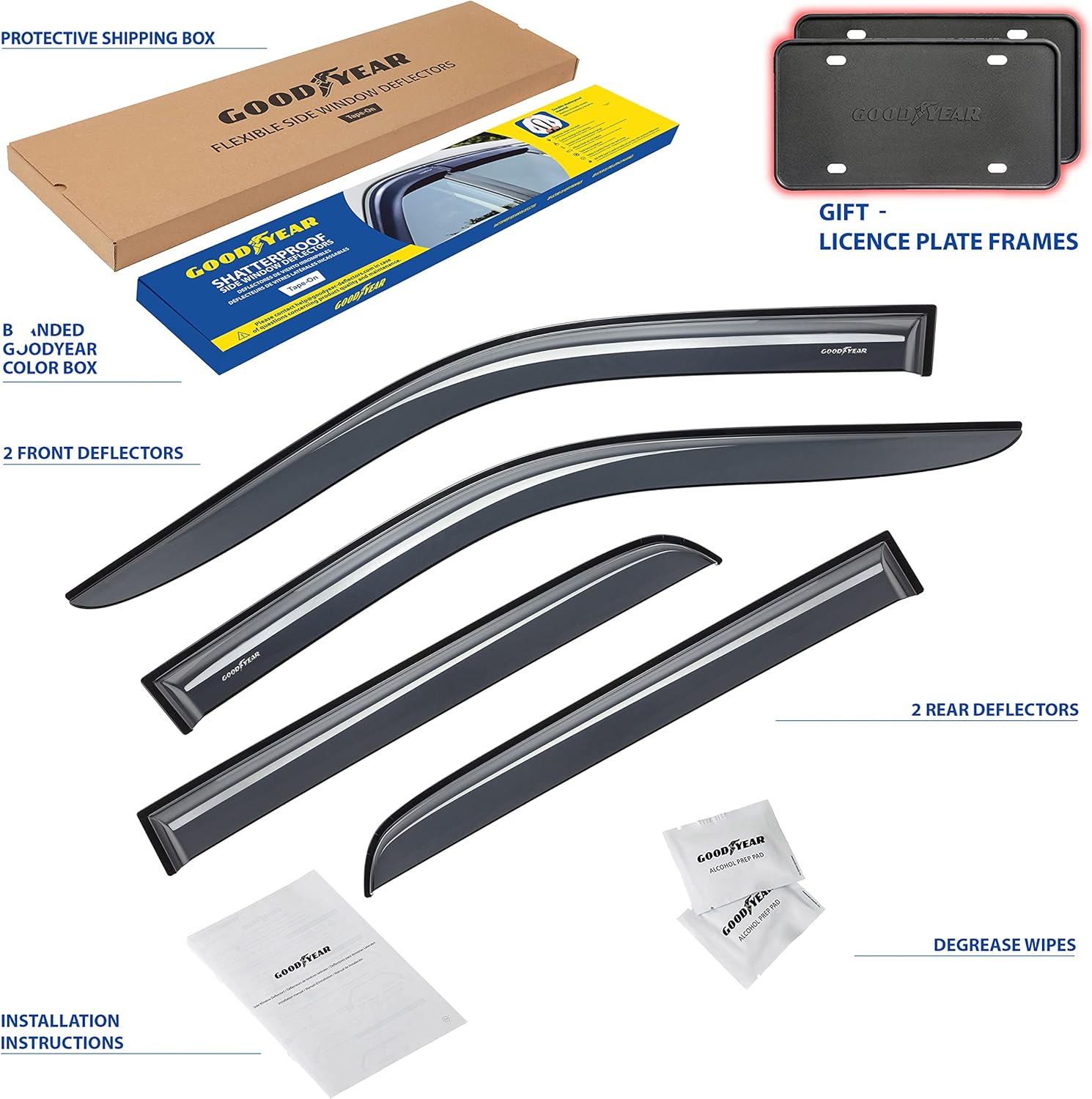 Shatterproof Side Window Deflectors for Dodge RAM 2500 3500 2019-2022 Crew Cab, Tape-on Rain Guards, 4pcs O306