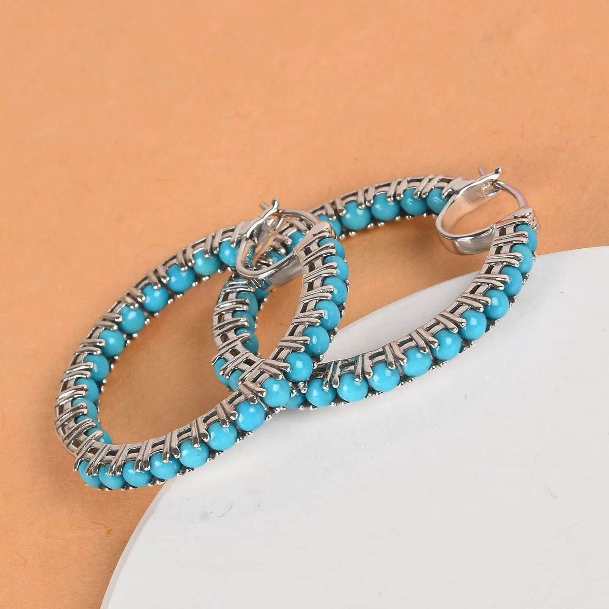 Sterling Silver Turquoise Hoop Earrings X846