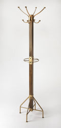 Wood & Antique Gold Coat Rack Tree X964
