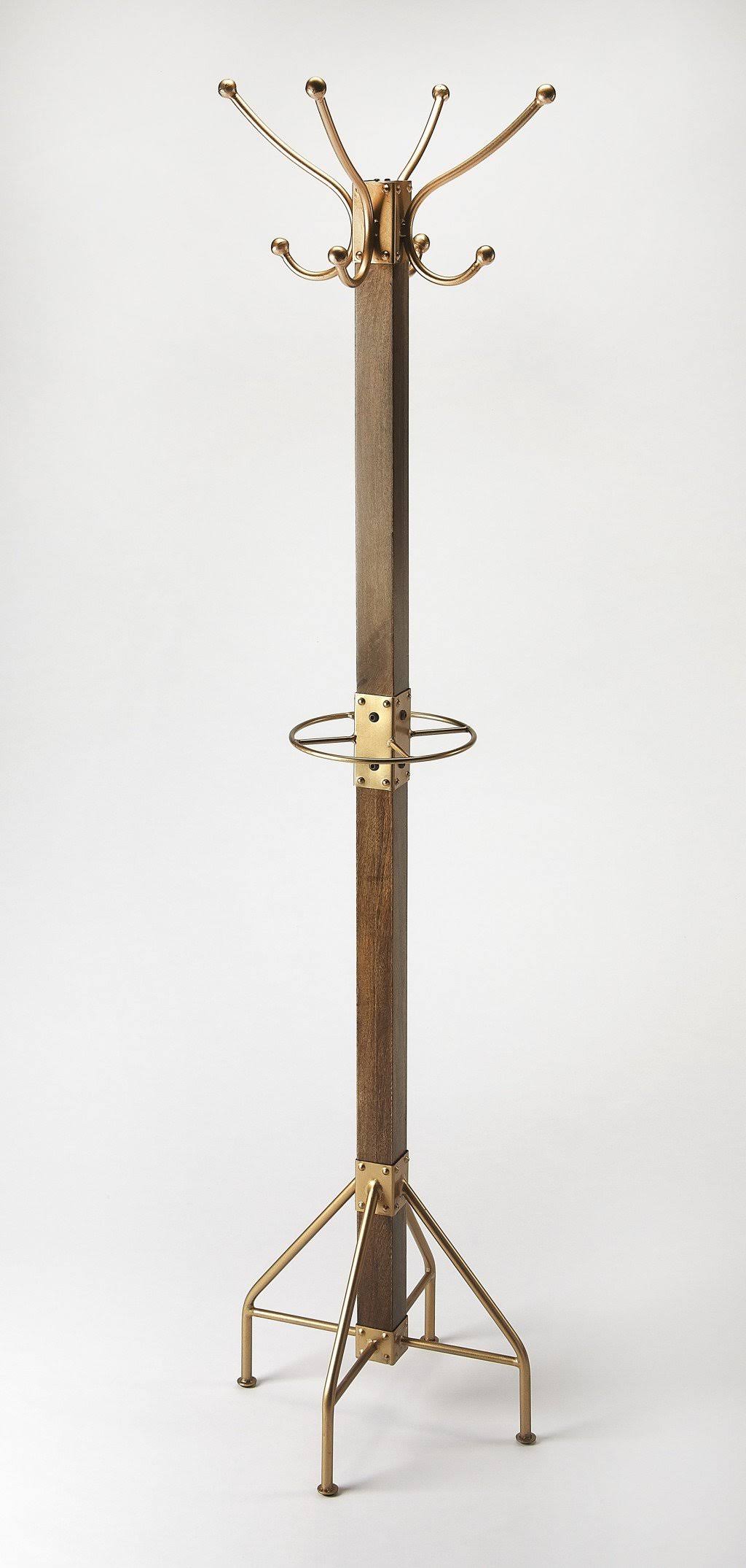Wood & Antique Gold Coat Rack Tree X964