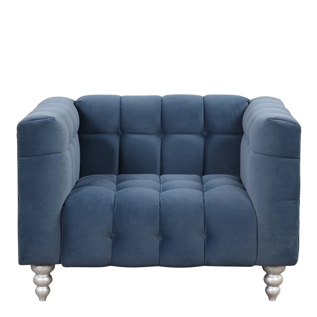 Blue Buttoned Tufted Sofa with Solid Wood Legs G79277