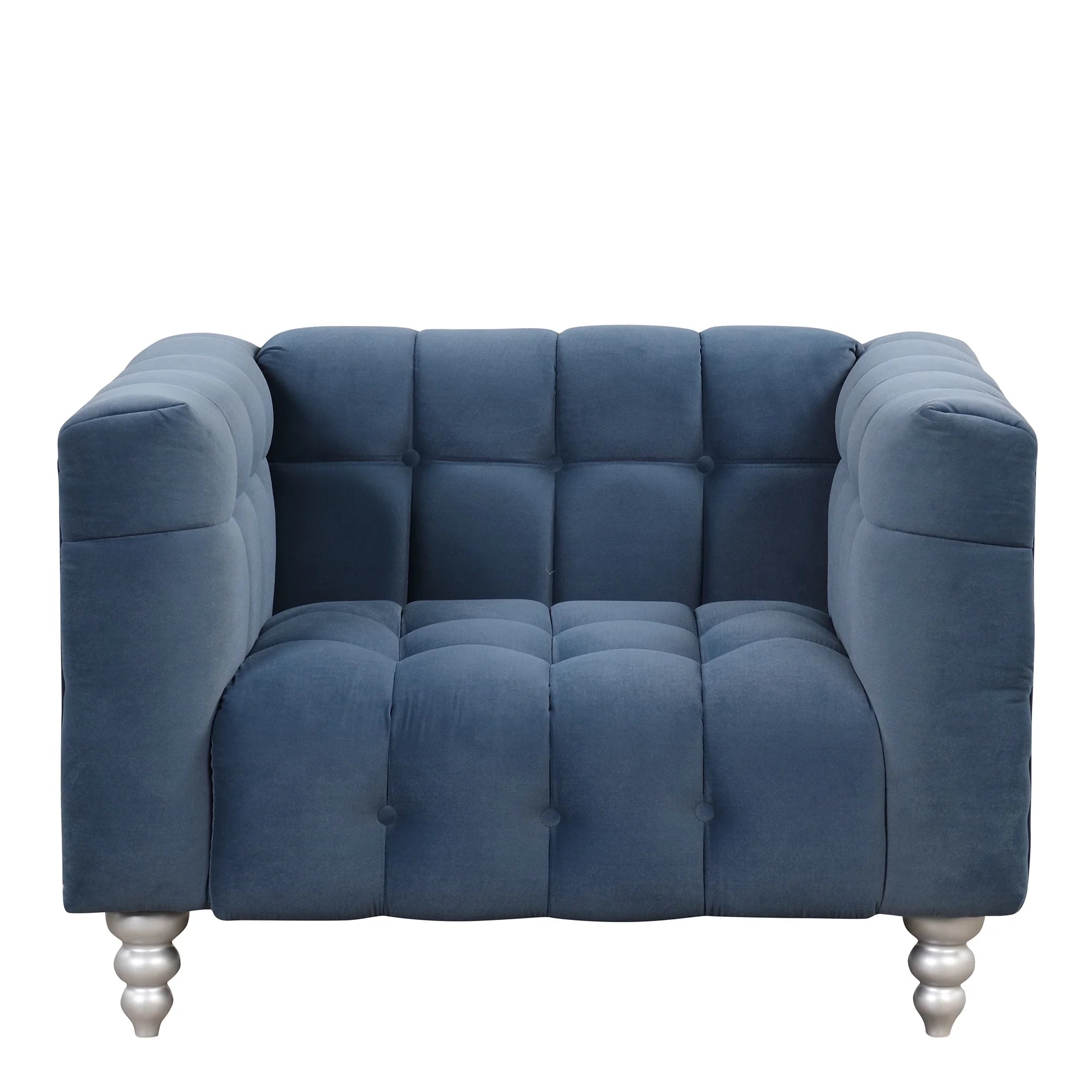 Blue Buttoned Tufted Sofa with Solid Wood Legs G79277