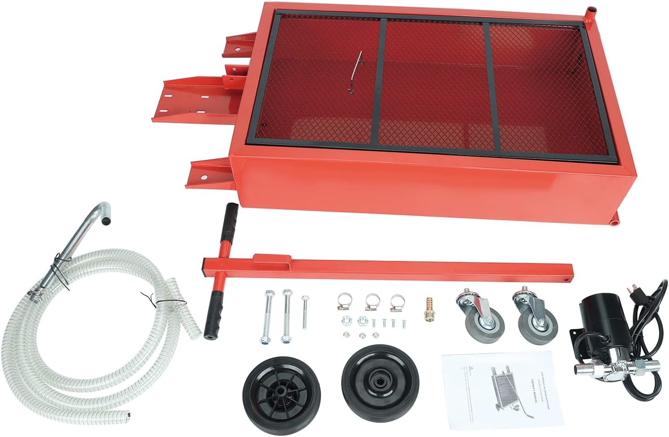 17 Gallon Low Profile Oil Drain Pan with Electric Pump and 7 FT Hose G664